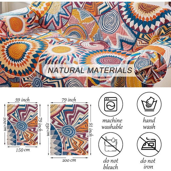 HOORDRY Bohemian Style Throw Blanket 150x200cm, Patterned Blankets, Woven Cotton Bedspread, Couch Throw Blanket, Armchair Throw Blanket, Reversible Blanket for Watching TV or Napping on the Chair, Single Bed