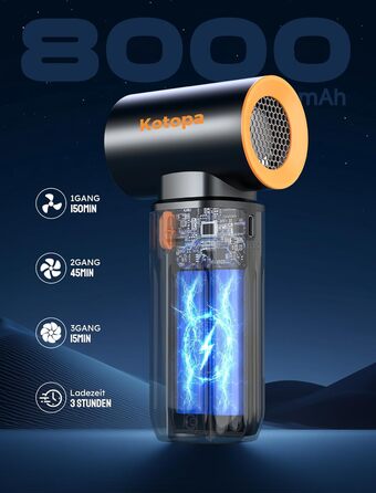 Електричний пилосос для повітря, 3 швидкості, 200000 обертів/хв, акумулятор 8000 mAh, тихий, для чищення ПК, клавіатур, авто та зовнішнього використання (чорний)