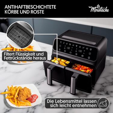 Фритюрниця повітряна La Moustache DuoFry XXL, 8л, 2 відсіки, 1700W, 6 функцій, з E-book рецептів