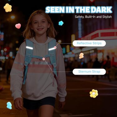 Шкільний рюкзак для дівчаток-підлітків з помпоном, тролейова петля та світловідбивачі. Великий рюкзак для школи та подорожей (блакитний).