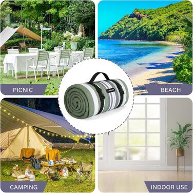 Плед для пікніка водонепроникний HX&OD, 203x203 см, складаний, з ручкою, сіро-зелений