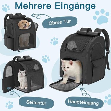 Рюкзак для тварин до 10 кг з сіткою, чорний. Зручний та дихаючий рюкзак для собак та котів з внутрішньою безпечною лінією та килимком.