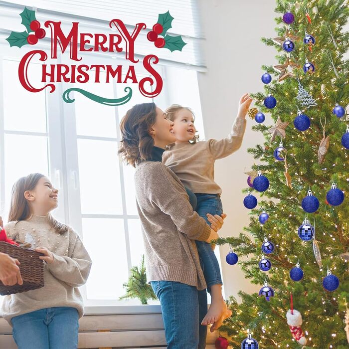 24 штуки ялинкових прикрас - кульки 4 см, синій колір, пластик, для ялинки, стійкі до пошкоджень, для святкового декору