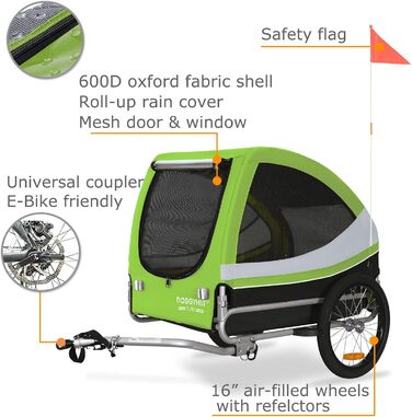 DOGGYHUT® Tobi - великий велотрейлер для собак до 35 кг (зелений)