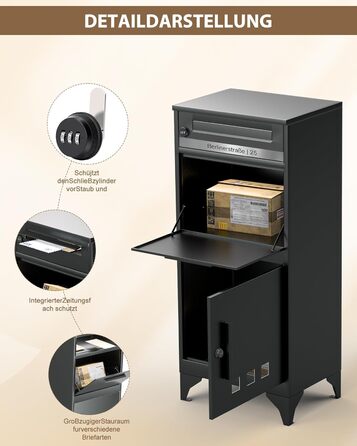 Поштовий ящик вуличний Edestahl Anthrazit з газетницею (37x37x10 см) та індивідуальним іменним шильдиком. Водонепроникний, з наклейкою проти небажаної реклами.