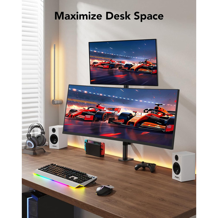 Підставка для монітора HUANUO, 2 монітори, вертикальна, регульована висота, для моніторів 17-32 дюймів, підтримує до 8 кг