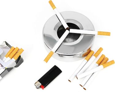 Попільничка металева com-four® 6 шт. з кришкою, Ø 11 см - нержавіюча сталь, захист від попелу, для дому та офісу