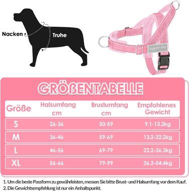 Нашийник для собак Eyein: м'який, з 2 застібками, світловідбиваючий, для великих та середніх собак, рожевий (L)