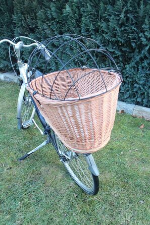 Кошик для велосипеда на багажник для собак, плетіння з лози з металевою сіткою та подушкою, XL або XXL. Кошик для багажника (XXL з подушкою)