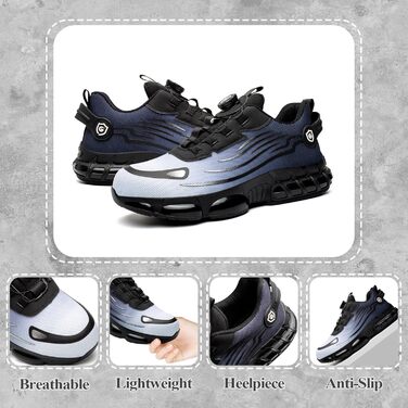 Робочі черевики: захисні черевики для чоловіків та жінок, сталевий капак, антипроколювання, легкі, спортивні, дихаючі, самозатягуючі, швидка застібка, модні, захисні черевики, розміри 36-46 EU (43 EU, синій 266)