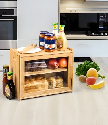 Підставка для нарізання хліба з дошкою MORE&DECO, бежево-коричневий бамбук