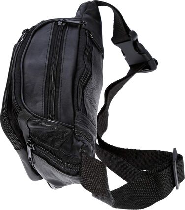 Чоловіча поясна сумка Christian Wippermann з натуральної шкіри - преміум якість, 24x12x6-8 см, 3 відділення на блискавці, регульований ремінь, RFID захист (Чорний)