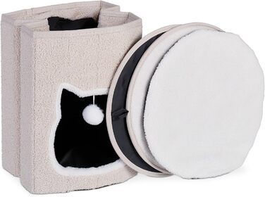 Будиночок для кота Relaxdays з подушкою та іграшками, бежевий, 40x39 см