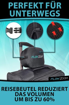 Подушка для шиї FlowZoom Comfy: регульована, з memory foam, для подорожей (літак, авто)