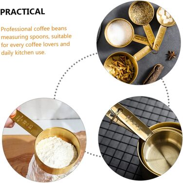 BESTOYARD 2 Sets Stainless Steel Measuring Spoons Rustproof Measuring Spoons Tablespoons Measuring Spoons Measuring Cups Micro Scoop Measuring Scoop Measuring Cups Baking Stainless Steel Golden 4 Pieces * 2