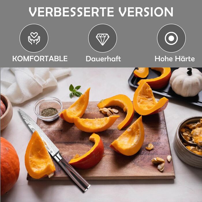 Японський ніж JUANSHI® 13 см - універсальний професійний кухонний ніж з ручкою з пакахвуду, високоякісний вуглецевий нержавіючий сталь, 2024227