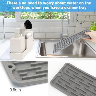 CAUTIOUS 350ML Sink Organizer with Brush, Soap Dispenser Sponge Kitchen Dish Soap Dispenser Set Made of Plastic, Sink Organizer with Two Soap Dispensers, Kitchen Gadget Organizer (white)