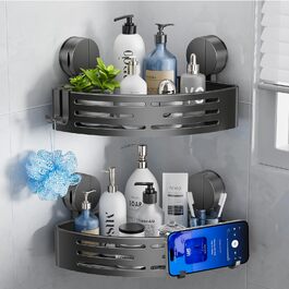 Поличка для душу ONXE на присоску, без свердління, кутова, з гачками, з нержавіючої сталі, водонепроникна, з алюмінію, для зберігання у ванній кімнаті