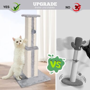 Kratzbaum, 31.5 inches (80cm) tall Scratching Post, Cat Tree, Scratching Log for Medium and Small Cats, Natural Sisal Scratching Post with Interactive Plush Ball, Beige