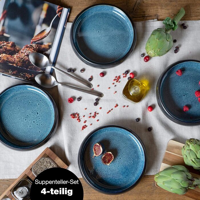 Moritz & Moritz SOLID 4x Soup Bowls, Stoneware, 19cm - Bowl/Dish made of stoneware for soup, pasta, salad or muesli. Soup Bowls (set of 4)