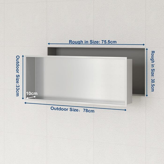 Neodrain Corner Shower Tray Stainless Steel Shower Tray Single Shelf Storage for Bathroom Brushed (Silver, 75 x 30 cm)