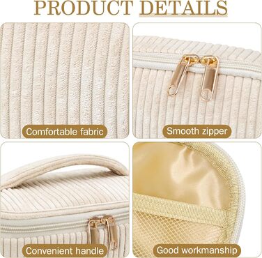 Набір косметичок для жінок: 3 шт. - для макіяжу, подорожей, повсякденного використання. Колір: бежевий