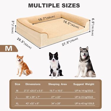 JOYELF Orthopedic Dog Bed for Large Dogs, Waterproof Foam Sofa with Removable, Washable Cover and Non-Slip Bottom for Small to Medium Dogs - (Medium - 70*52*16.5cm, Khaki)