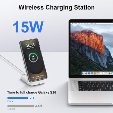 Бездротова зарядка Samsung 15W з адаптером 18W для Galaxy S25/S24/S23/S22/S21/S20, iPhone 17-11, Google Pixel 10/10 Pro/9 Pro – біла, складна