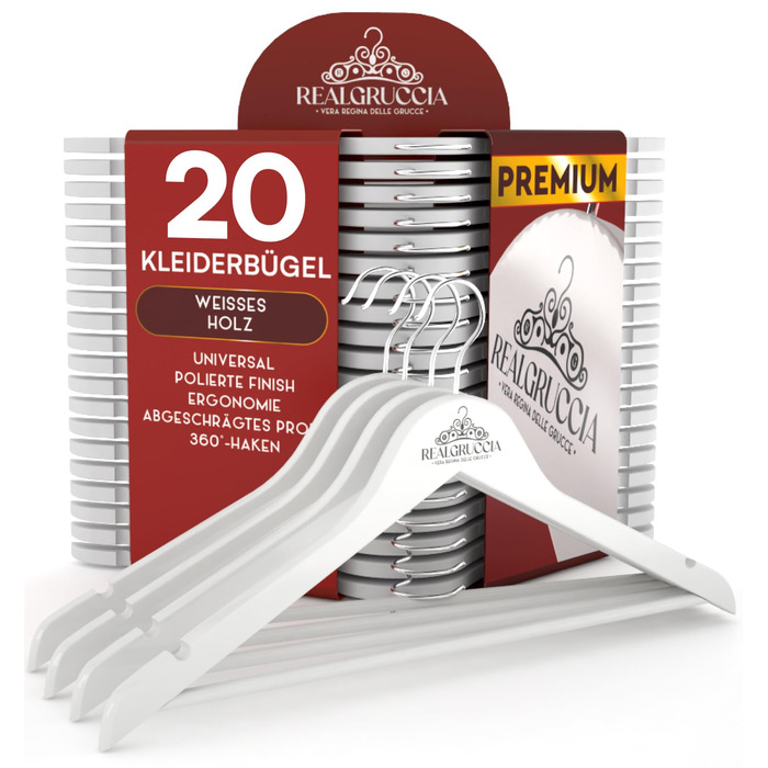 20 дерев'яних вішалок для одягу з антиковзкими виступами. Підходять для штанів, костюмів, сорочок. Реальна ручка, колір темно-коричневий. Полірована поверхня, обертовий гачок, похилі профілі. Розмір: 22x45 см.