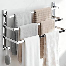 Тримач для рушників без свердління для ванної кімнати | Без бактерій | Прихований кріплення | Тримач рушників з гачками - нержавіюча сталь SUS 304, нержавіюча сталь, полірована | з дзеркальним покриттям