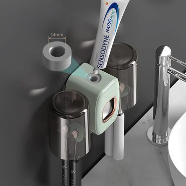 Настінний тримач для зубних щіток з автоматичним дозатором пасти, електричний для 4 щіток, 2 стаканчики, без свердління (зелений)