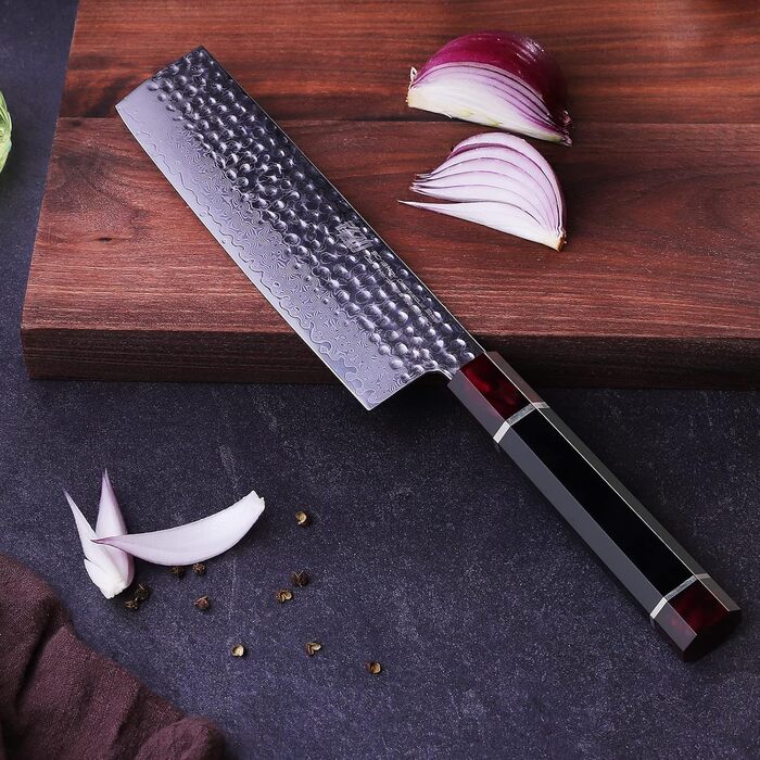 Кухонний ніж Nakiri FINDKING з дамаської сталі, 18 см, восьмигранна ручка з епоксидної смоли, з ABS-чохлом, професійний овочеріз Eternity
