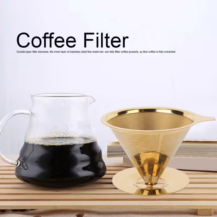 Gold Stainless Steel Pour-Over Coffee Filter, Honeycomb-Shaped Stainless Steel Reusable Pour-Over Coffee Filter Coffee Drip Paperless