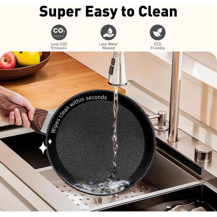 Набір посуду DishDelight 15 предметів: каструлі та сковороди з антипригарним покриттям, індукційні, з граніту, чорного кольору