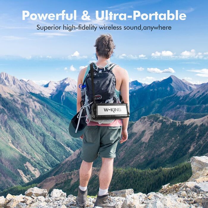 W-KING Портативна Bluetooth Колонка 90W з Глибоким Басом, 40 годин роботи, IPX6 Водостійкість, Powerbank, TF-карта, NFC, AUX, BT 5.0, EQ, для Outdoor, Зелений (Чорно-Білий)