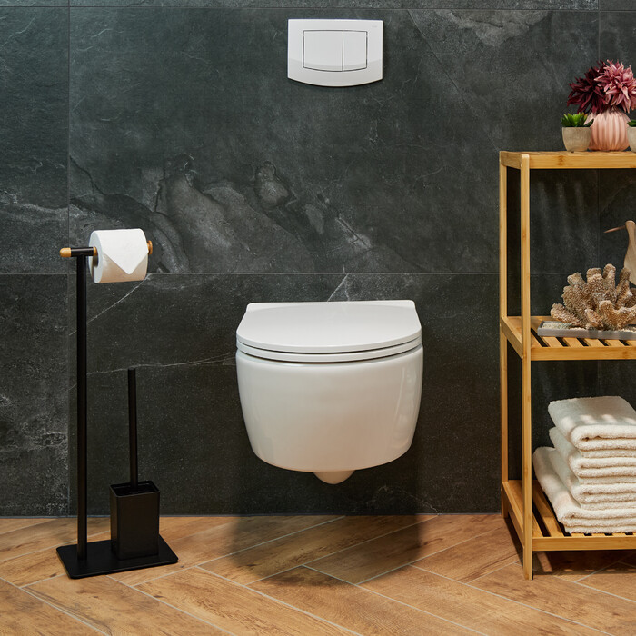 Relaxdays Toilet Set made of Bamboo & Stainless Steel