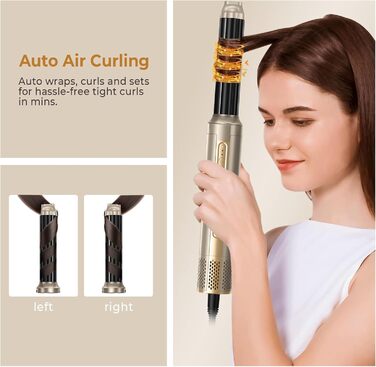 Набір для укладки волосся 6 в 1: стайлер, фен-щітка, плойка, термощітка, випрямляч, 110000 об/хв, для всіх типів волосся, золото