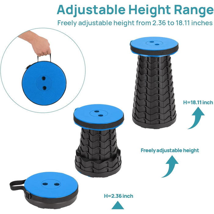 Тeleskopний стільчик, складаний туристичний стільчик для кемпінгу, риболовлі, барбекю та дому
