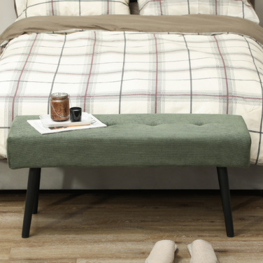 HOMCOM Upholstered Bench with Corduroy Cover, Tufted Bed Bench with Metal Legs, Shoe Bench Entryway Furniture for Bedroom, Living Room, Hallway 100 x 36 x 45 cm Green | Aosom