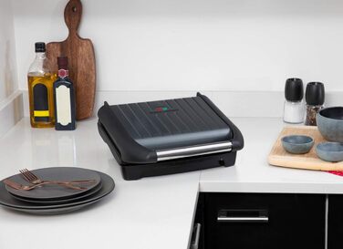 George Foreman Contact Grill & Panini/Sandwich Maker - 24x17cm - 3 Portions - Steel Red - Reduces Up to 42% Fat