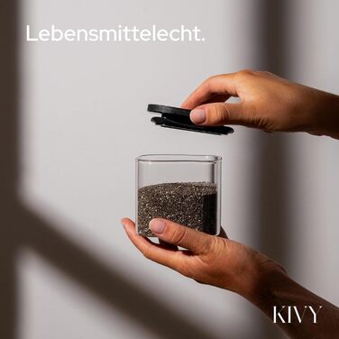 Скляні банки для зберігання KIVY, чорні, 4 шт по 400 мл, з кришкою, повітряно-щільні