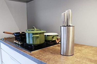 Coninx Stainless Steel Knife Block without Knives - Modern round knife block with flexible lamellae - Universal knife holder - Stylish unstocked knife block - Simplifies knife storage
