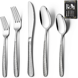 Набір столових приборів Deedro, 40 предметів, з кузовим оздобленням, нержавіюча сталь, міцний, на 8 осіб, безпечний для їжі, для дому та ресторану, з дзеркальним блиском
