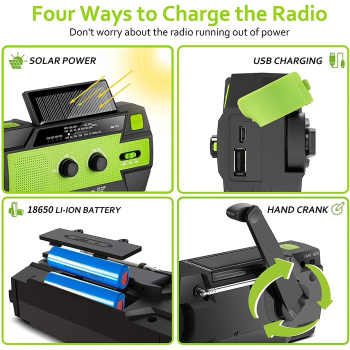 Радіо сонячне аварійне Feegar Oze 2 Pro з ручним заводом, AM/FM, ліхтарик LED, SOS, Powerbank 4000mAh