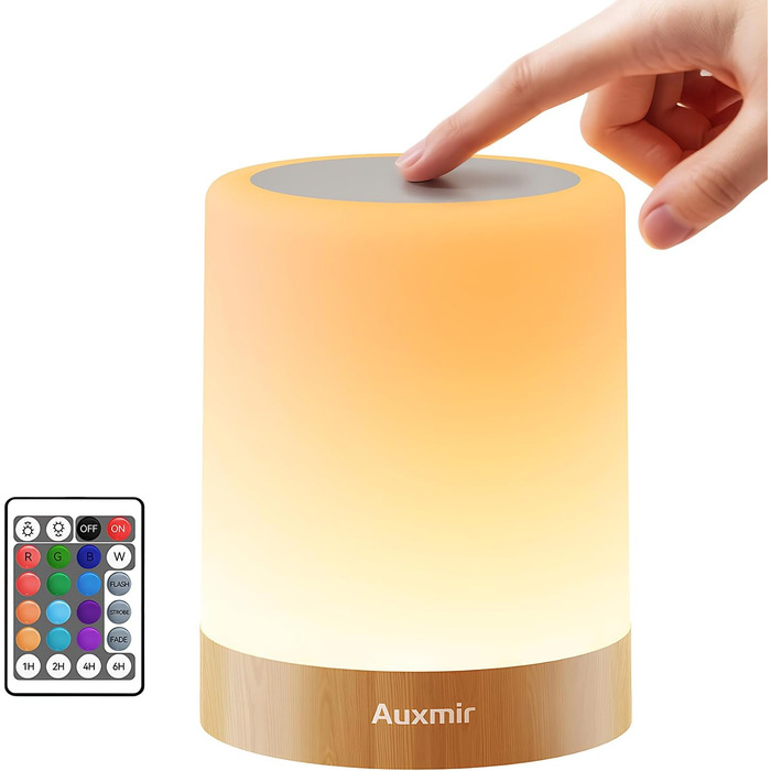 Нічник Auxmir для дітей з акумулятором 3000mAh, LED-лампа настільна сенсорна з регулюванням яскравості, 5 режимів, 13 кольорів, 5 рівнів яскравості, бездротова лампа з таймером та пультом дистанційного керування, нічник для декору спальні, тераси