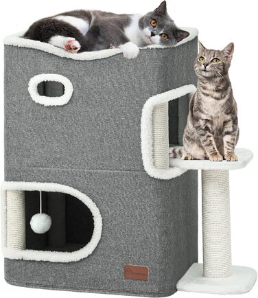YITAHOME Cat House Indoor, Cat Bed for Indoor Cats, Cat Tunnel, Cat Cave, Small Scratching Post, Cat Furniture, Cat Bed Cave, cat caves, Cat Beds (Gray, With Platform)