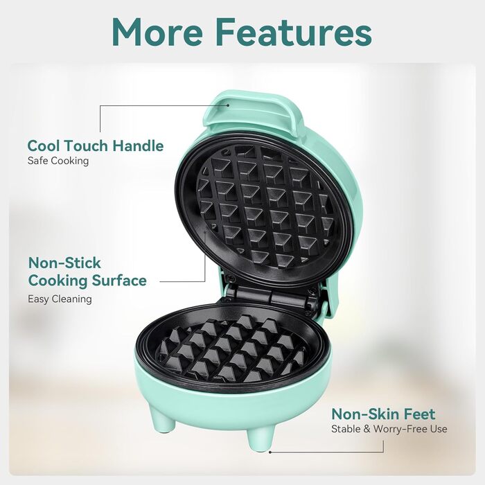 SNAILAR Міні вафельниця для бельгійських вафель, 550 Вт, зелена - для дітей, свят та родинних зустрічей