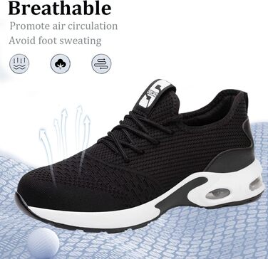 Чоловічі робочі черевики / взуття: легкі, дихаючі, з металевим підноском, чорні (39 EU)