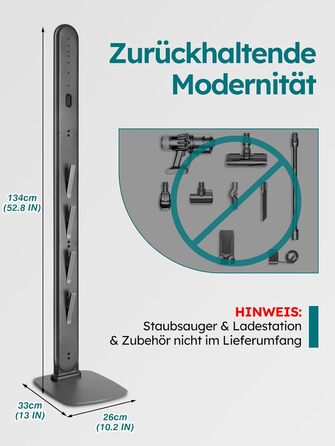 Стійка для пилососів Dyson G5, V15, V12, V11, V10, V8, V7, V6, металева, з 4 гачками та 4 полицями, без свердління, стабільна, підлогова, приховане кріплення кабелю (Темно-сірий)