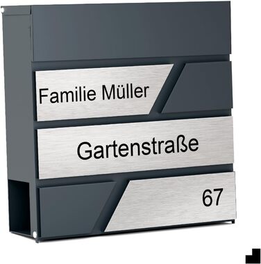 Поштовий ящик для газет Anthrazit з іменним шильдиком Julia Standard UV - настінний, порошкове покриття RAL 7016, 37x37 см